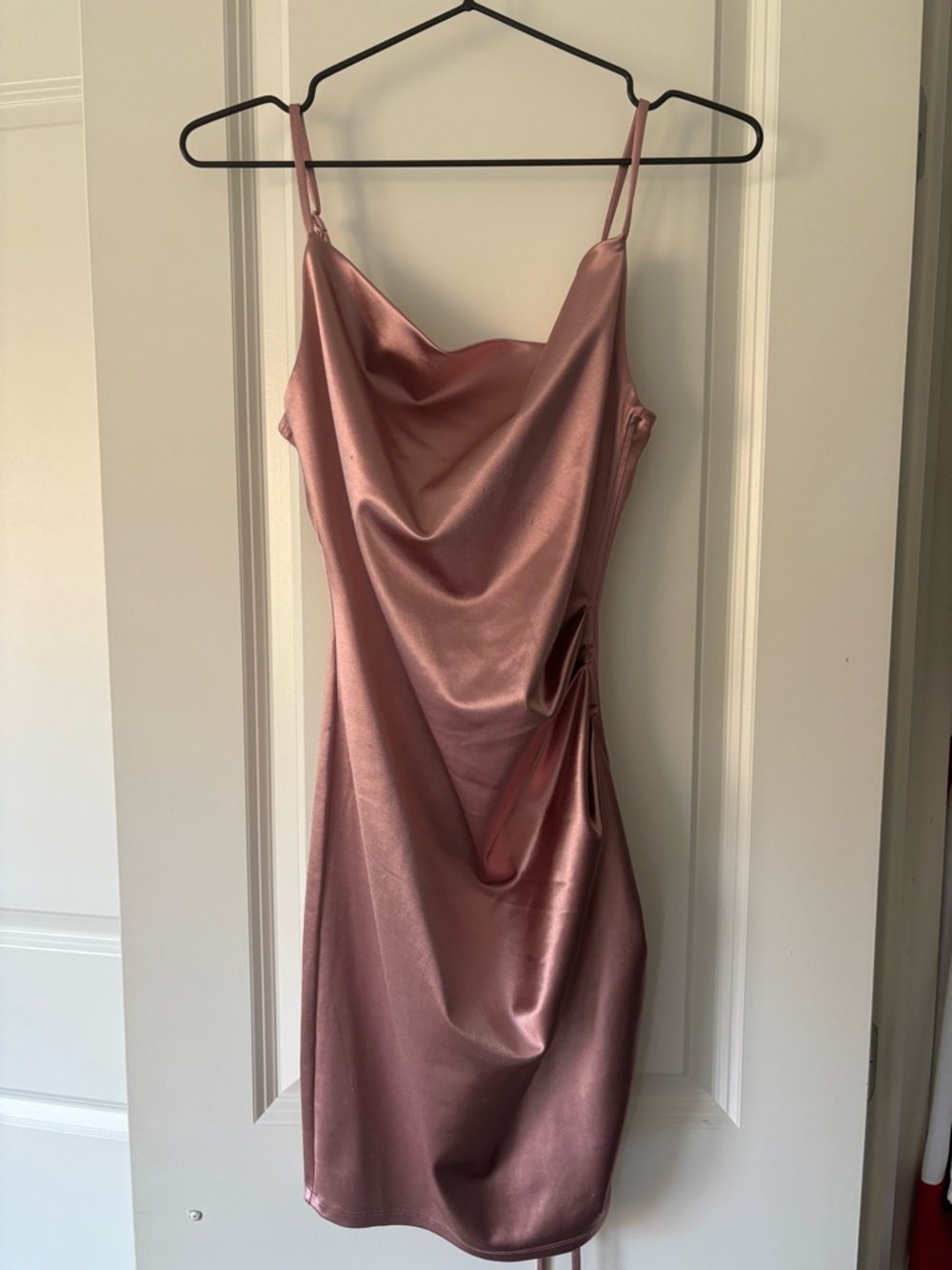 Satin Pink Cowl Neck Short Dress